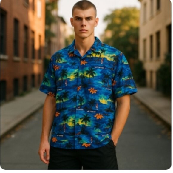 RIMA Silk Designer Silk Caribbean shirt blue tropic graphic - Picture 3 of 12